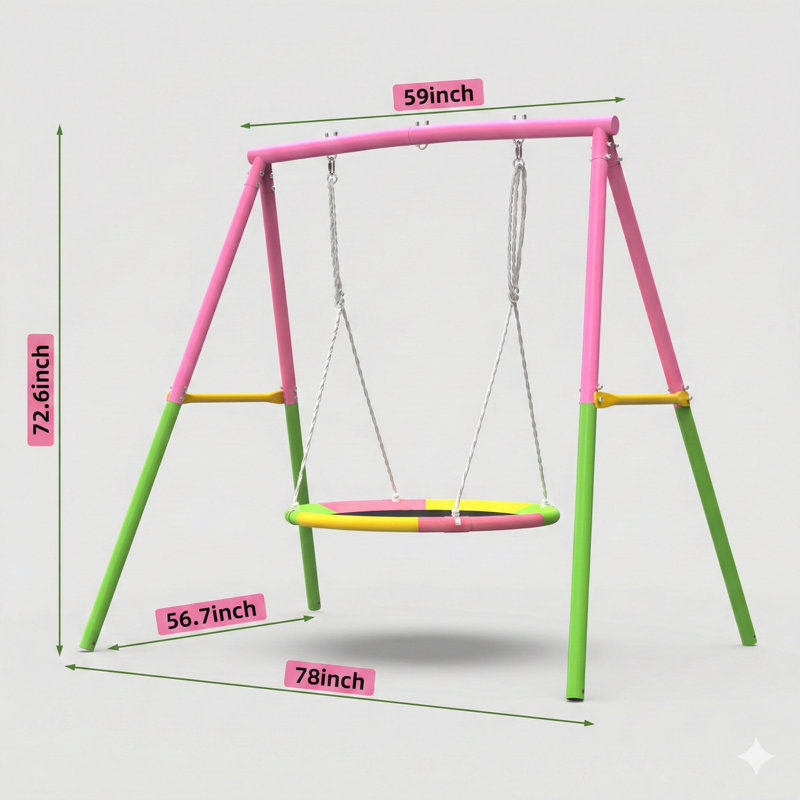 Balançoire extérieure à disque volant avec un support en métal robuste en A, entièrement en acier, adapté aux enfants dans les cours et les aires de jeux