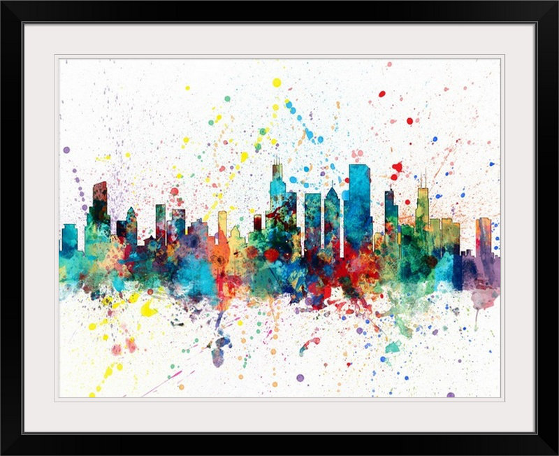 «Chicago Illinois Skyline» par Francy, impression, Cadre noir, H 26 po x l 32 po x P 1 po