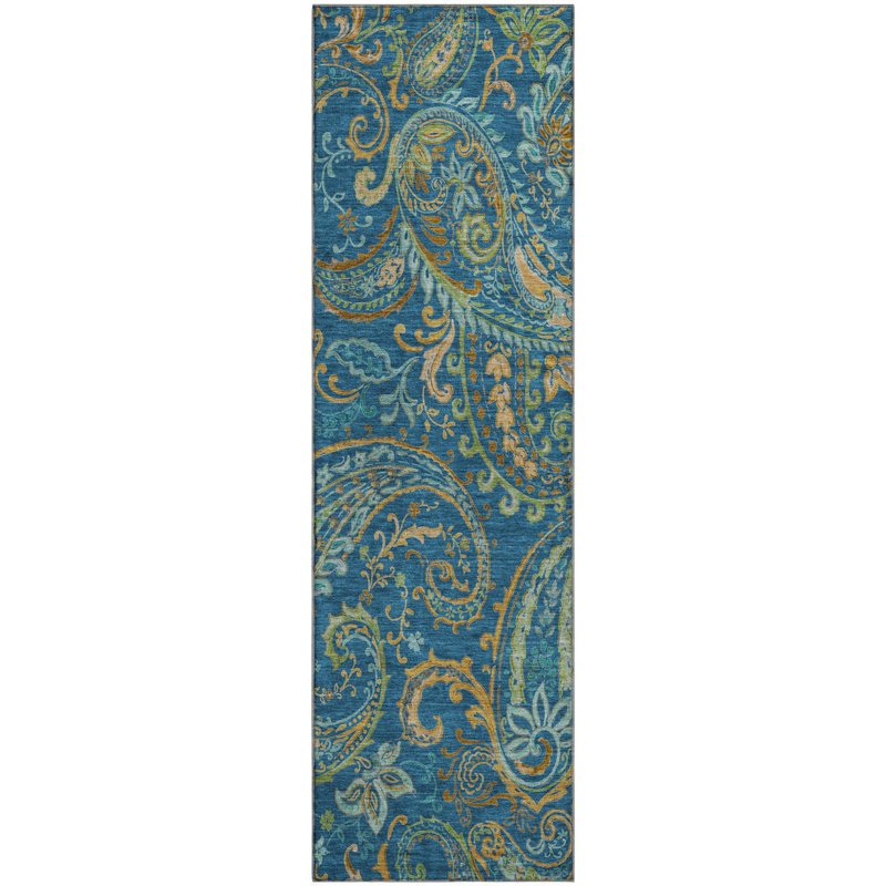 Premium Machine Washable Cerrito AMF533 Navy Rug, Runner 2'3" x 7'6"