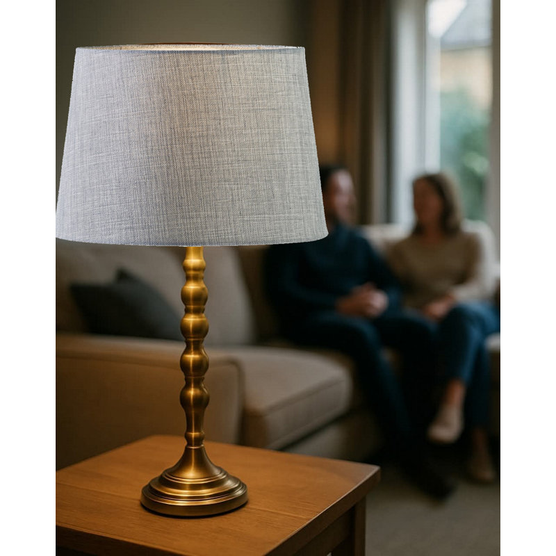 Waukena 50cm Candlestick Table Lamp, Gold, Grey, 50cm H x 28cm W x 28cm D