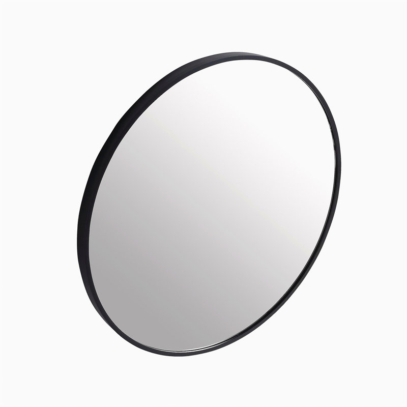 24" large round black round mirror