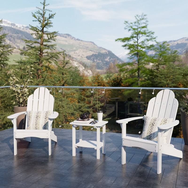Classic 3-Piece Adirondack Set With Side Table, White