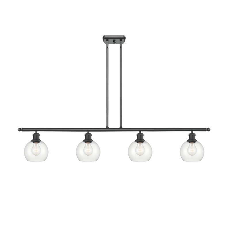 Luminaire suspendu linéaire à 4 lumières pour îlot de cuisine Cindi, H 9,38 po x l 48 po x P 6 po, Transparent, Noir mat