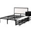 Lit plateforme élégant en métal avec revêtement doux et rangement dissimulé, espace de repos rembourré noir moderne-786341228-786341230