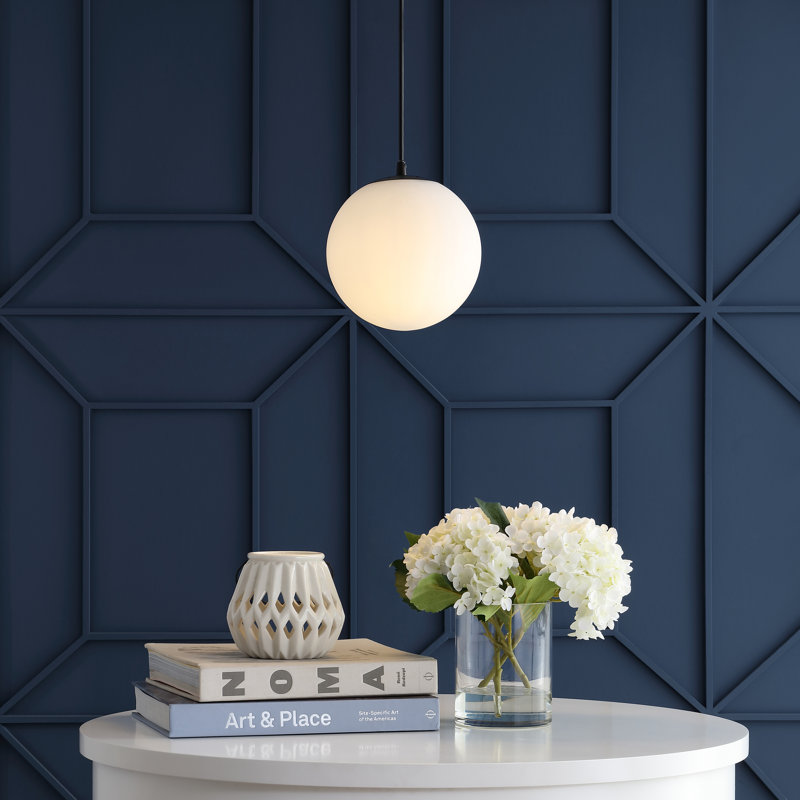 Luminaire suspendu en forme de globe à 1 lumière Jacere, Bronze frotté à l'huile, Blanc