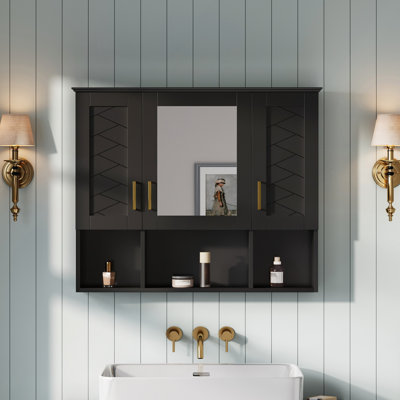 Armoire à pharmacie murale de 35 pouces avec tablettes réglables, portes à fermeture en douceur et miroir haute définition pour meuble-lavabo