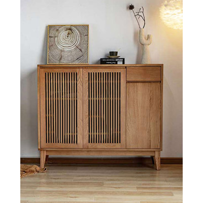 Japanese-style ventilated slatted door solid wood shoe cabinet