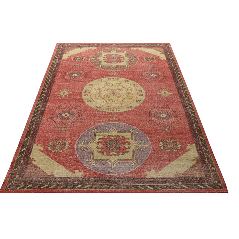 Distressed Homage Hand Knotted Wool Geometric Area Rug, Rectangle 10' x 14'