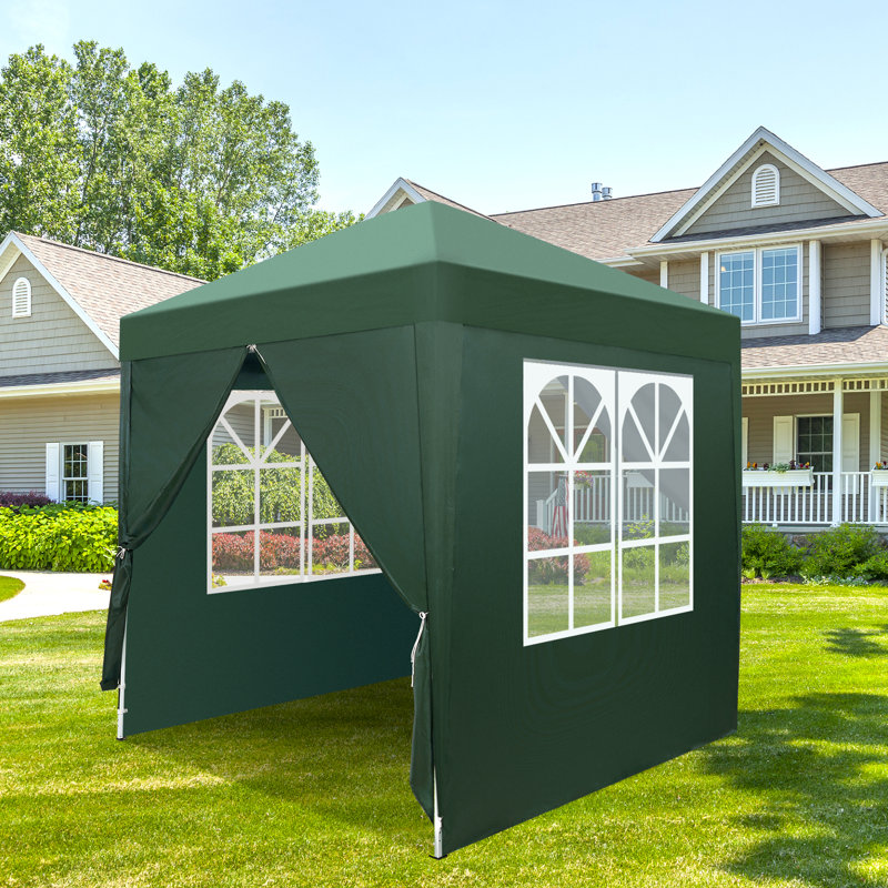 Outdoor Folding Metal Canopy With 4 Sidewalls, Green, 100cm H x 80cm W x 80cm D