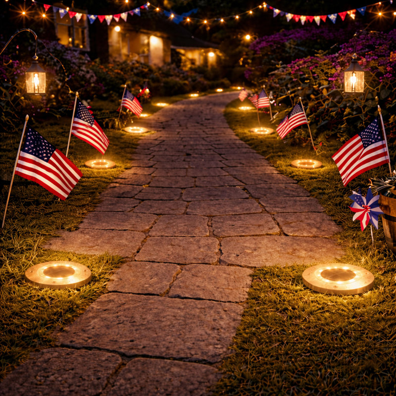 Solar Ground Lights Garden Waterproof 8 LED Disk Lights Outdoor Pathway Light for Lawn Deck Walkway, Yellow