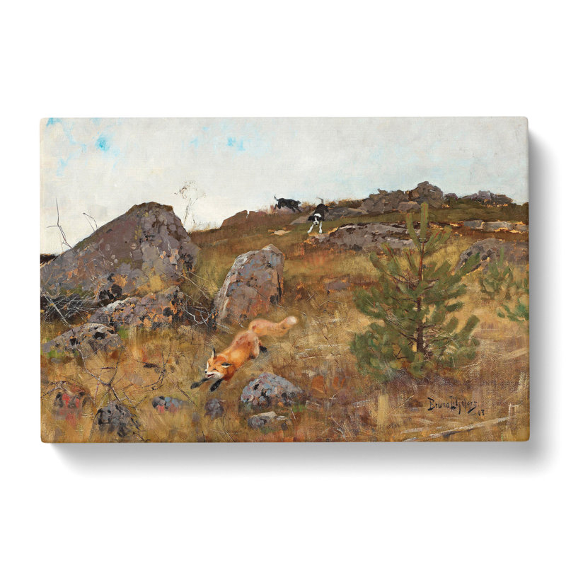 Fox And Hunting Dogs Vol.2 by Bruno Liljefors - Wrapped Canvas Painting, 35cm H x 50cm W x 3cm D