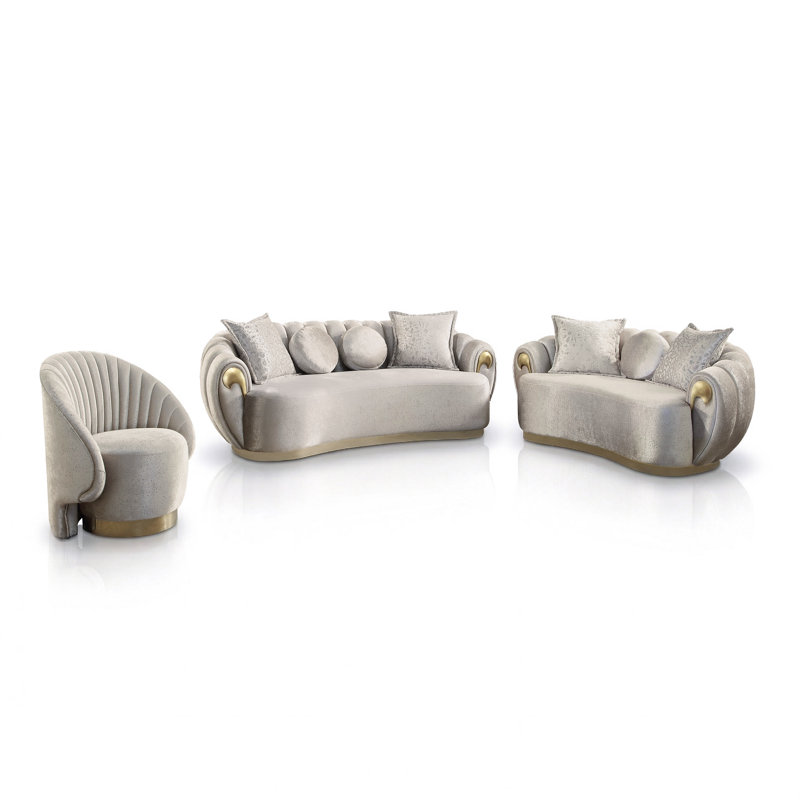 Ensemble de canapé incurvé 3 pièces avec base plinthe et coussins décoratifs Ingemar, 3 Pieces: Loveseat, Sofa, Chair