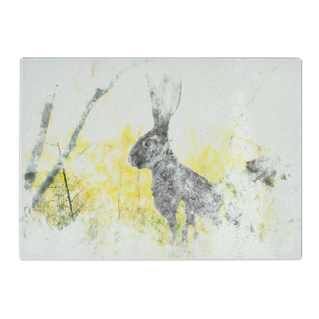 Tempered Glass Alert Hare in the Meadow Watercolour Chopping Board