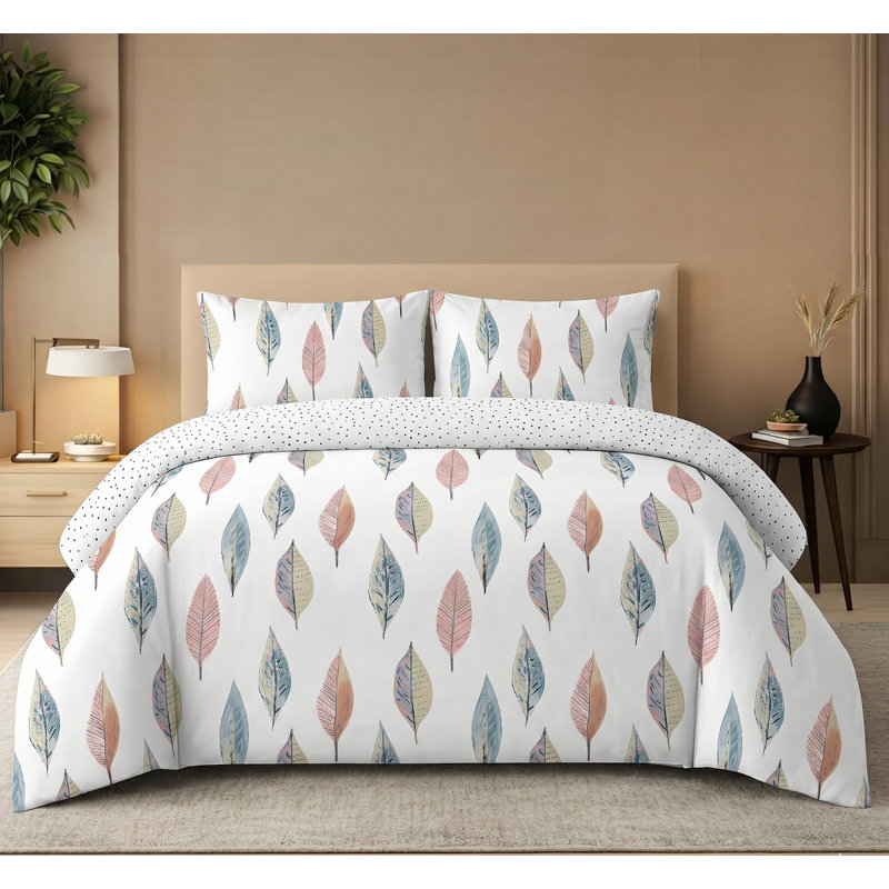 Loire Scandi Leaf Reversible Duvet Cover Set with Pillowcases Quilt Cover Soft and Breathable, Superking - 2 Pillowcases