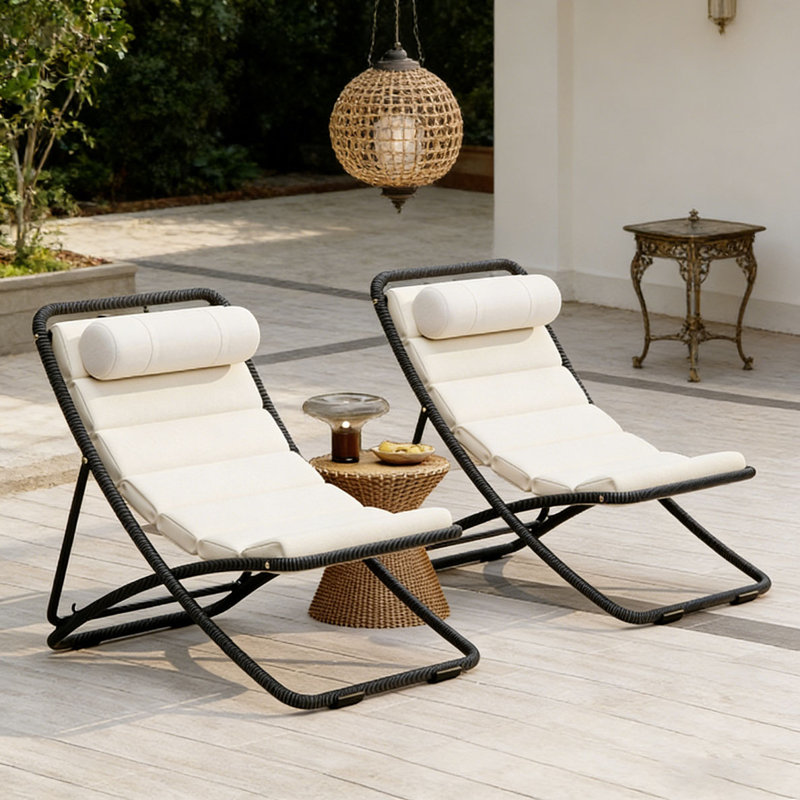 2-Pieces Outdoor Folding Chair, Black