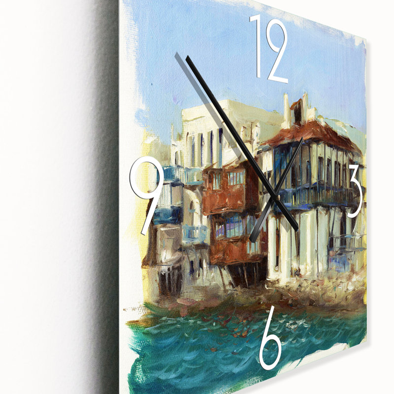 Vieilles maisons sur l'île de Mykonos, Grèce - Horloge murale nautique et côtière, Grand