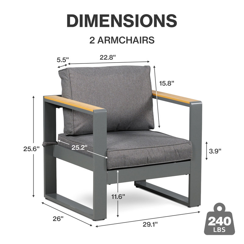 Fauteuil de patio Kepa, Gris foncé