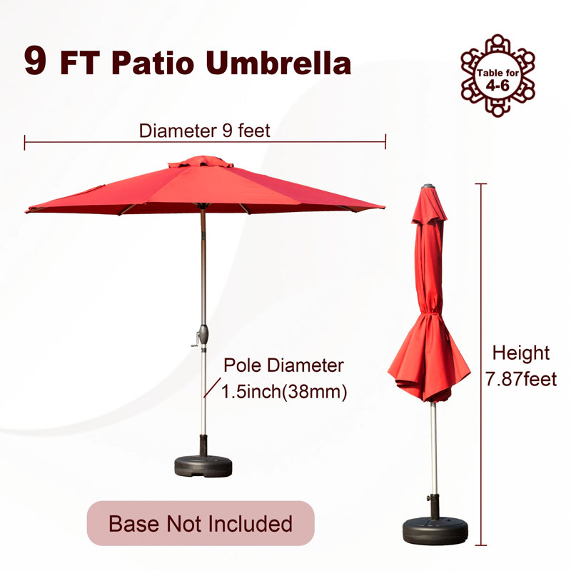 Parasol 9 pi, rouge brique, protégé et imperméable, 8 nervures, facile à ajuster pour le patio, le jardin, la cour arrière, la piscine