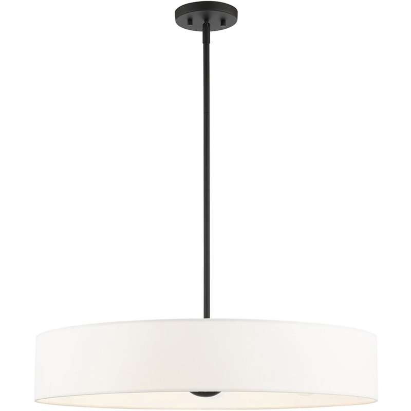 Lustre tambour 5 lumières, Noir / Nickel brossé, Blanc cassé