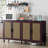 70" Rattan Buffet Cabinet With Storage, 4-Door Sideboard Buffet Cabinet With Adjustable Shelves For Kitchen, Living Room And Dining Room, Easy Assembly-1205150793