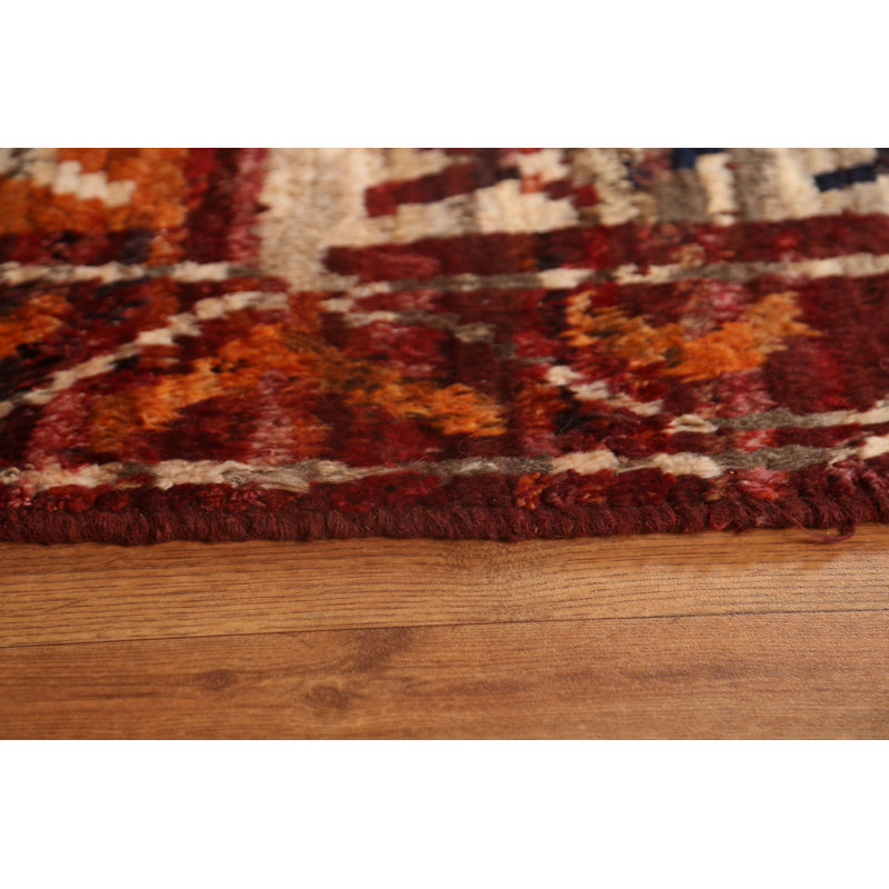 Tapis noir / brun / rouge en laine noué à la main de conception unique 6 pi 9 po x 10 pi New Age