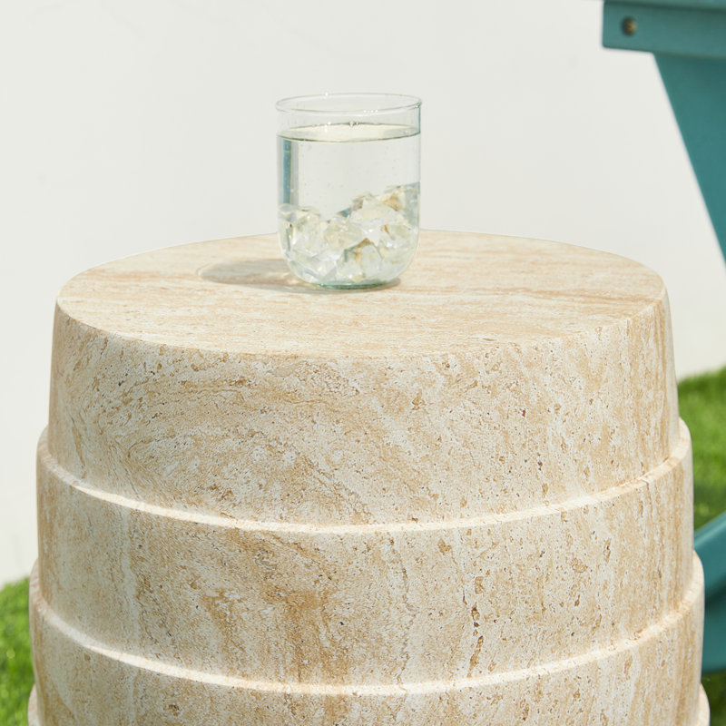 18.5"H Multi-Functional MGO Faux Travertine Garden Stool Or Planter Stand Or Accent Table