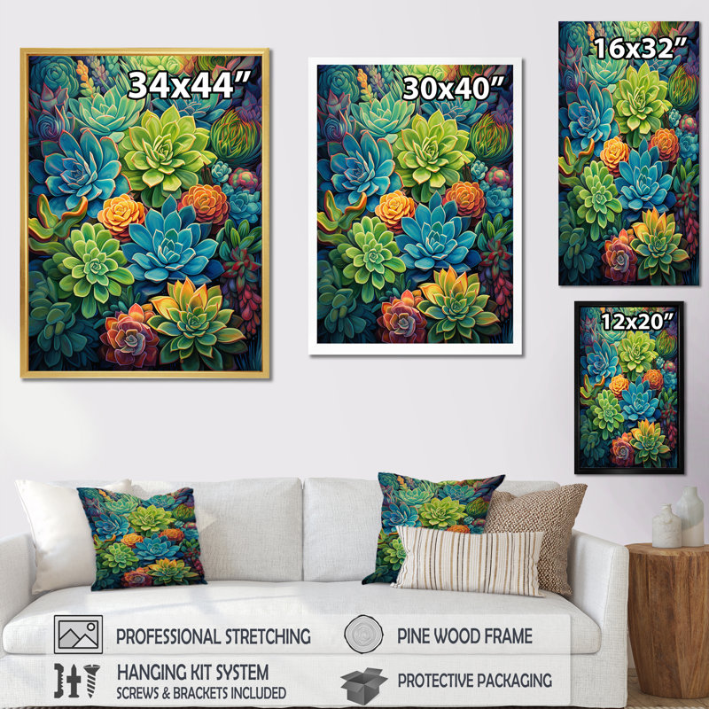 Eugina " Succulent Paradise I ", White Picture Framed, 40" H x 30" W x 1.5" D