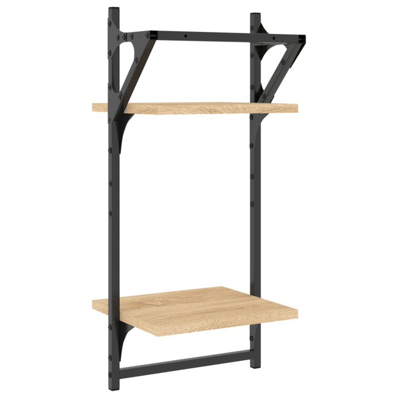 vidaXL Wall Shelves with Bars Floating Storage Display Shelf, Sonoma Oak
