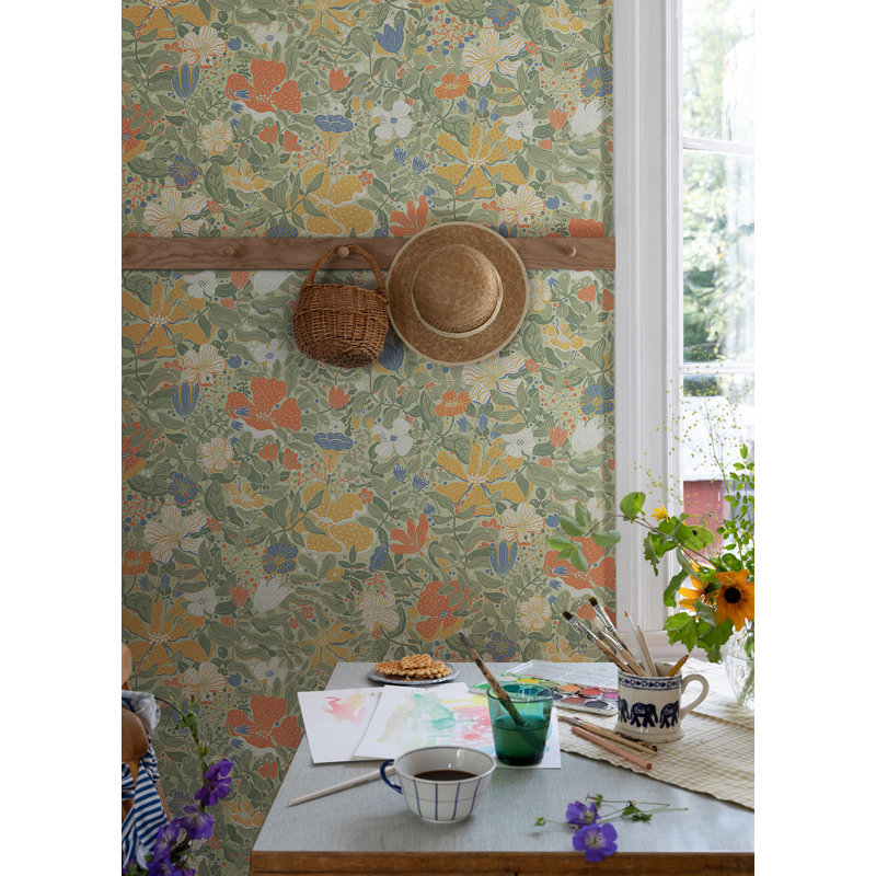 Papier peint floral Harriette, Vert sauge