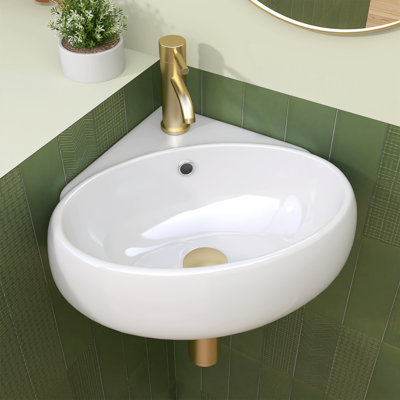 14 po x 15 po x 5,9 po Mini lavabo vasque de salle de bain mural en céramique avec trou de robinet central mural simple en blanc
