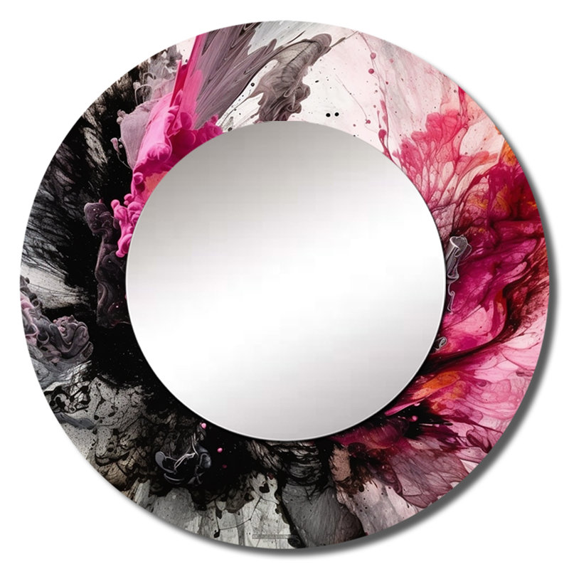 Omiyah Black Gold Marble Splash V - Marble Unique Mirror, Black Large Round Wall Mirror, Printed Metal Art, 29" x 29"