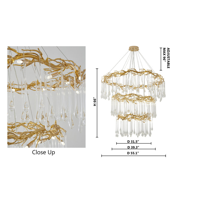 Lustre 38 lumières dorées avec détails en verre