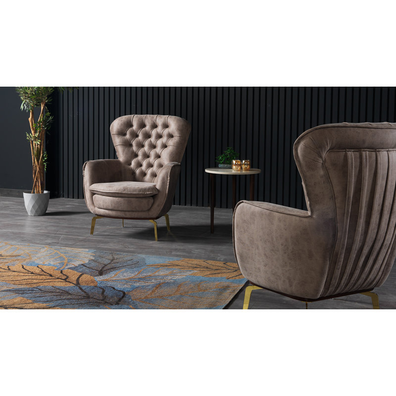Fauteuil Chesterfield Eve, Brun, Doré