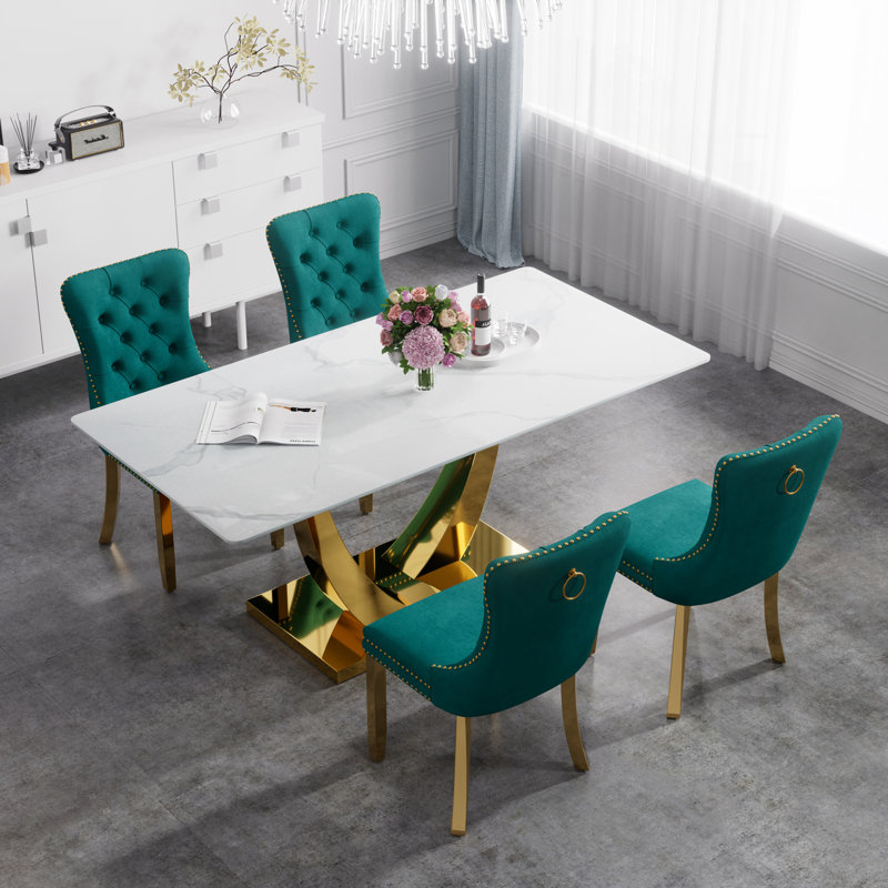 Horten Rectangular 35.4'' W Dining Set, 5, Green
