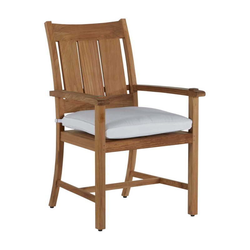 Croquet Teak Patio Dining Armchair with Cushions, Natural Teak, Welt, Bali Pearl