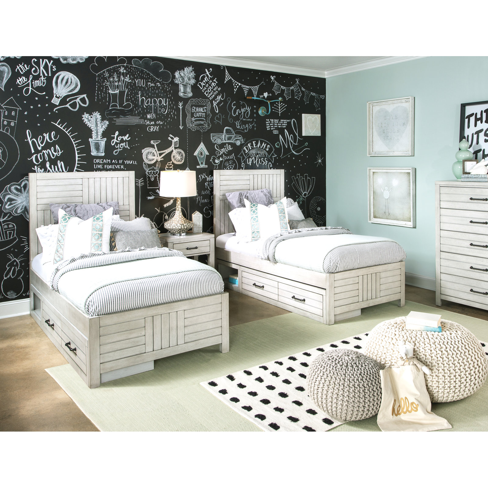 Cotswald Twin Solid Wood Panel Headboard, Stone Path White , Twin