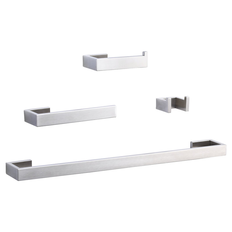 4 - Piece Bathroom Hardware Set, Silver/Gray