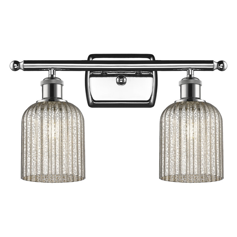 Brysin 15" W 2-Light Dimmable Metal Vanity Light with Glass Shades, Polished Chrome, Princess Blue