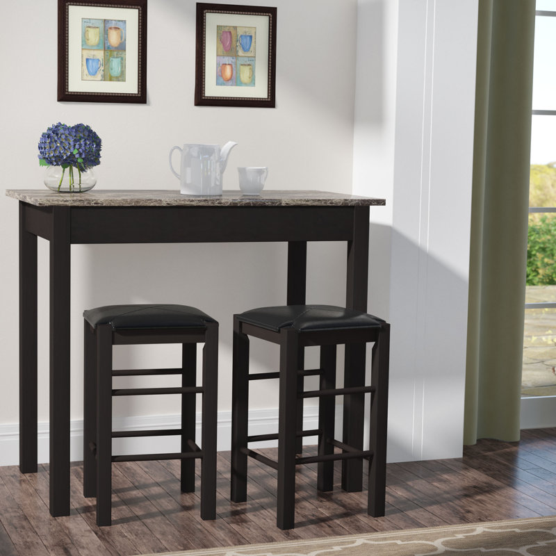 Loria 2 - Person Four Leg Dining Set, Faux Stone/Espresso