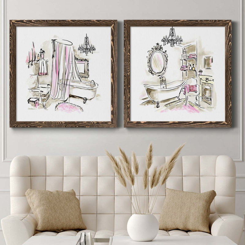 «Pink Opulence I», ensemble de 2 peintures sur toile encadrées, H 31,5 po x l 63 po x P 1,5 po, Érable encadré