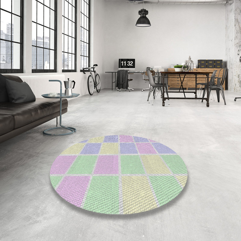 Tapis à la machine mauve/vert/bleu, Rond 6 pi