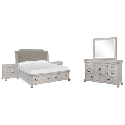 Queen Sleigh Storage Bed 2 Barchelor Chests And Drawer Dresser With Landscape Mirror