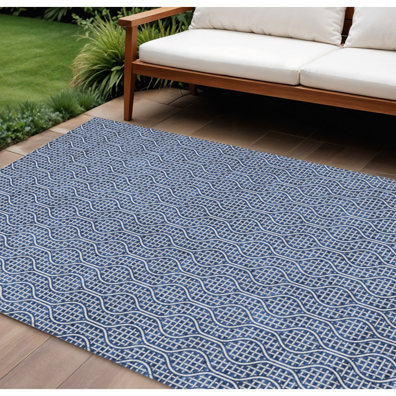 Tapis extérieur lavable géométrique bleu marine 10 pi x 14 pi