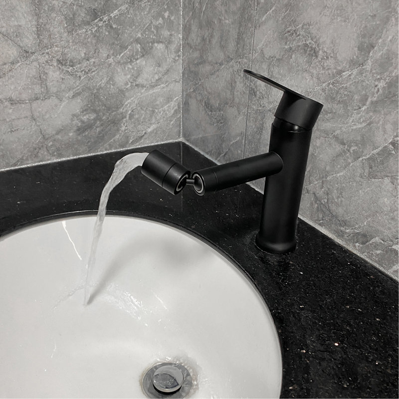 Robinet de salle de bain moderne noir mat, robinet de meuble-lavabo monotrou, acier inoxydable conçu pour une utilisation à long terme, corrosion avec évier à évacuation lisse et continue