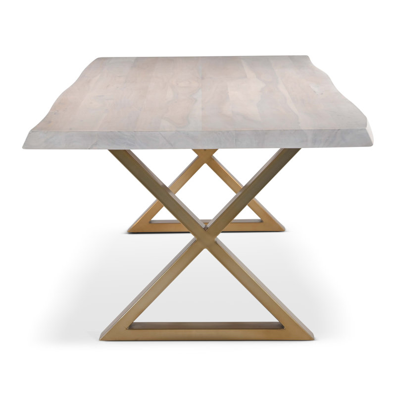 Brooks X Base Dining Table, 29.75"H x 79"L x 40"W, White Wash, Brass