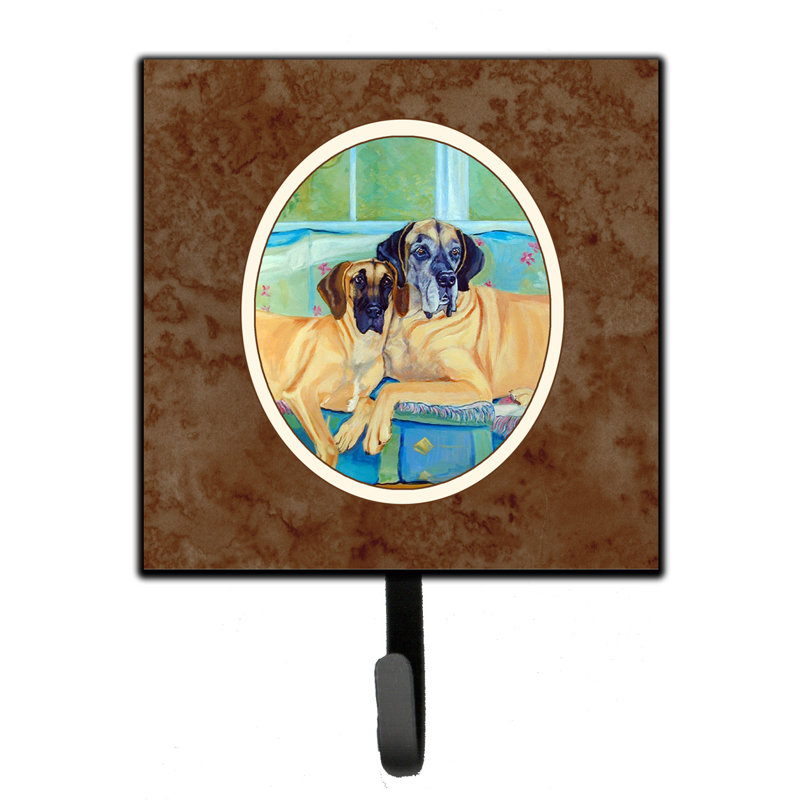 Pelin Metal Wall Organizer with Key Hooks, Brown/Salmon/Blue, Great Dane Dog