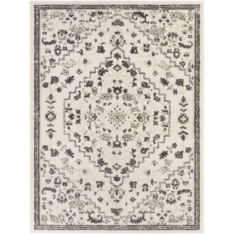 Lykos Cream Oriental Medallion Area Rug, Rectangle 5'3" x 7'