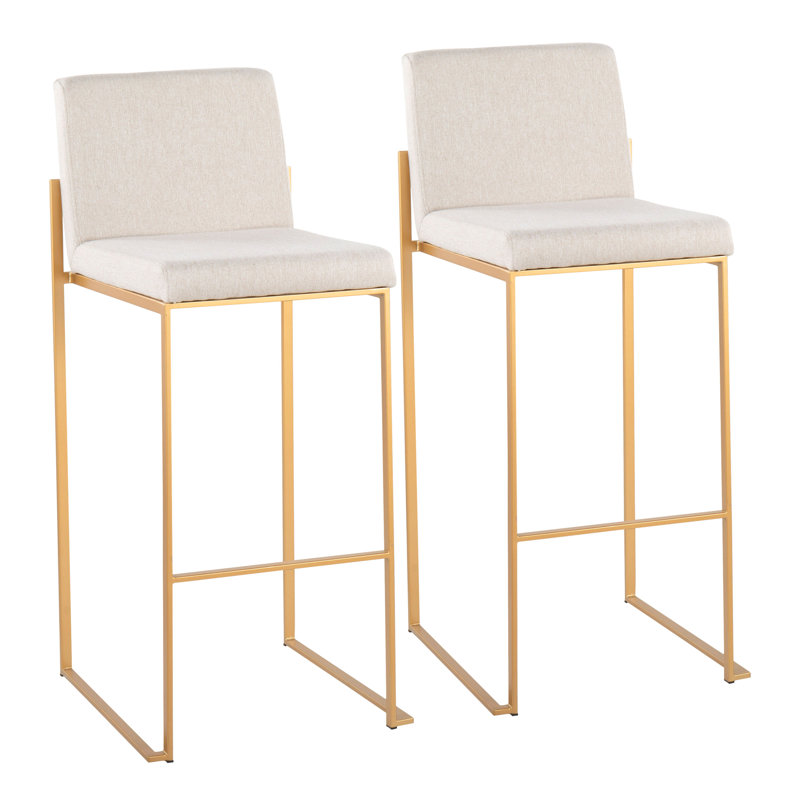 Tabouret de bar et de comptoir à dossier haut Brieon (ensemble de 2), Or, Tissu beige, Tabouret de bar "30"
