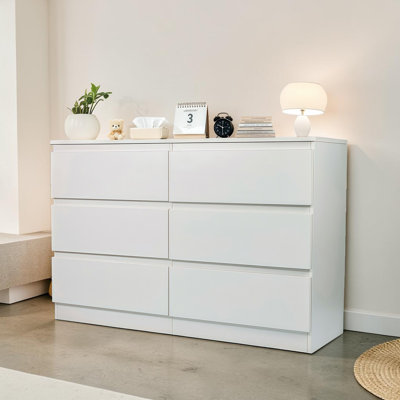 Modern 6 Drawer Dresser, Wood Storage Cabinet with Concealed Handles & Spacious Top, Bedroom Chest of Drawers for Living Room & Entryway
