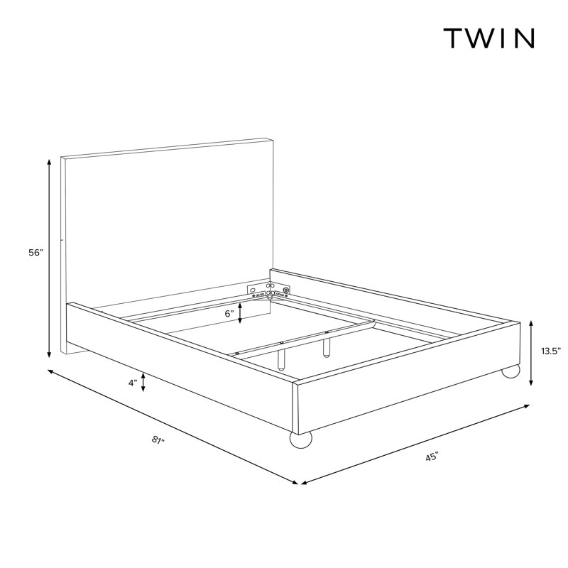 Benita Upholstered Standard Bed, Twin, Zuma Charcoal Textured Linen